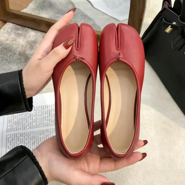 Korean Style Horse-Shoe Split-Toe Ballet Shoes Women's Flat Mary Jane Shoes Slip-On Pig's Trotters Versatile Grandma Flat Loafer