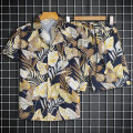 Hawaii Short-sleeved Flower Shirts and Shorts Set for Men and Women Loose Beach Vacation Wear Summer Thin Couples Clothing.