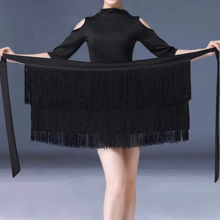 Black Fringe latin Dance Skirts for women girls latin salsa rumba practice dance wrap skrits jazz dance hip scarf