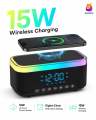 RGB Wireless Charging Bluetooth Speaker with Digital Clock & Alarm (15W). 