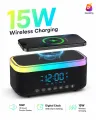 RGB Wireless Charging Bluetooth Speaker with Digital Clock & Alarm (15W). 