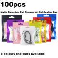 Matte Aluminium Foil Transparent Colourful Frame Plastic Self-Sealing Bags Jewelry Waterproof Zip Reusable Bags  Packaging. 