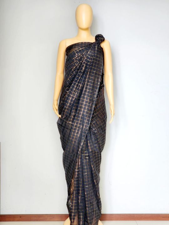 Elegant Indian Cotton Silk Check Saree with Blouse Piece - Perfect for Traditional Occasions