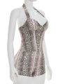 Beyprern  Snakeskin Print 2 Piece Set Women Halter V-Neck Crop Top and High Waist Skinny Shorts Summer Matching Outfits. 