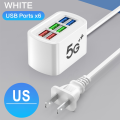 6 In 1 USB Multi Ports Phone Charger Fast Charging Phone Adapter For iPhone Xiaomi Huawei Samsung Quick Charging Phone Charger.