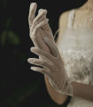 White satin wedding dress gloves Short elegant petal pearl bow mesh bridal gloves versatile photo accessories pearl retro.