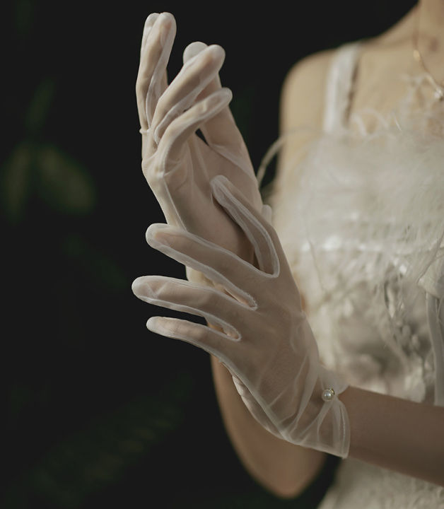White%20satin%20wedding%20dress%20gloves%20Short%20elegant%20petal%20pearl%20bow%20mesh%20bridal%20gloves%20versatile%20photo%20accessories%20pearl%20retro%20-%20Image%205