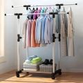 Premium Quality Double pole telescopic folding clothes rack with shelves ,clothes rack, double pole cloth rack, modern cloth rack,stainless steel cloth rack,cloth stand,Double Pole Telescopic Clothes Rail Mixer Mog. 
