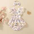 Summer female infants hot-selling cute rabbit flower print triangular jersey skirt + bow headgear two-piece set. 