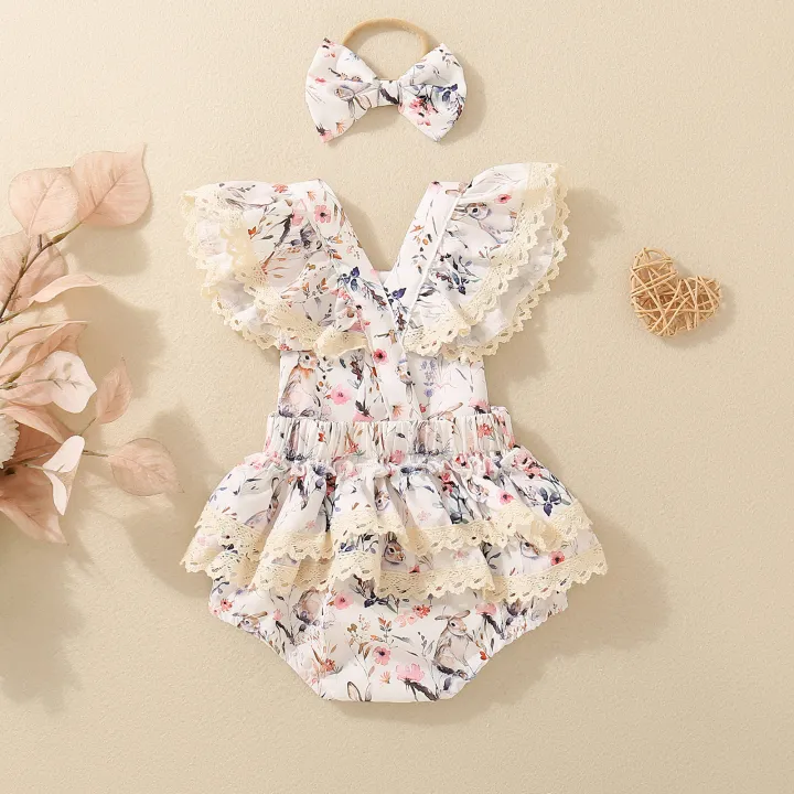 Summer%20female%20infants%20hot-selling%20cute%20rabbit%20flower%20print%20triangular%20jersey%20skirt%20+%20bow%20headgear%20two-piece%20set%20-%20Image%202