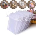 25/50PCS Drawable Party Supply Christmas Favor Jewelry Packing White Pouches Drawstring Pocket Organza Gauze Sachet Gift Bags.