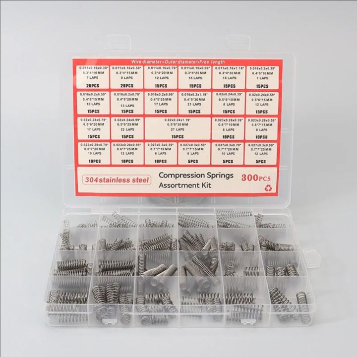 Compression Spring Kit 300PCS 24 Sizes Stainless Steel for Electronics Mechanical Repair DIY Tools Hardware Tension Spring