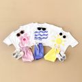 2024 Summer Girl Baby Clothes Set Newborn Baby Cotton Sun Flower Print T-shirt+Beach Shorts Toddler Boy Outfit Suit 0-3Y.