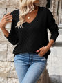 V-neck knitted off shoulder spring and autumn women's sweater can be worn externally. 