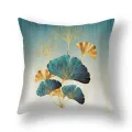 1pc ginkgo leaf Teal Gold Pillow Cushion Cover Square Soft Polyester Plant Leaves Ginkgo Biloba Throw Pillowcase. 