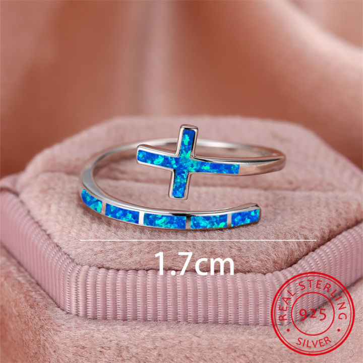 Classic%20Cross%20Blue%20Fire%20Opal%20Opening%20Rings%20For%20Women%20Real%20925%20Sterling%20Silver%20Wedding%20Band%20Jewelry%20-%20Image%204