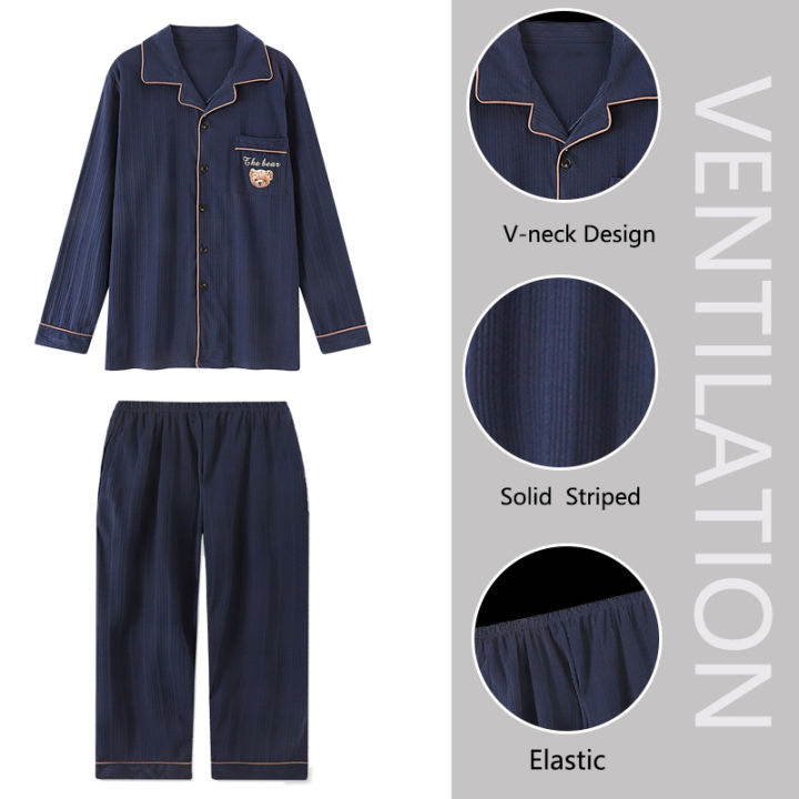 Cotton%20Men%20Pajamas%20Set%20of%20Autumn%20Winter%20Long-Sleeved%20Cardigan%20Plus%20Size%20Men%20Models%20of%20Home%20Clothing%20Plaid%20Sleepwear%202PCS/Set%20-%20Image%202