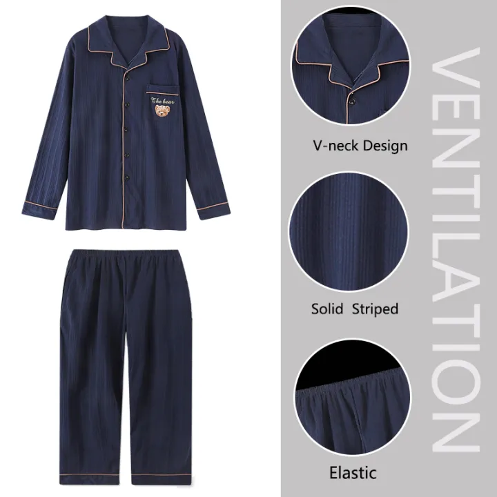 Cotton%20Men%20Pajamas%20Set%20of%20Autumn%20Winter%20Long-Sleeved%20Cardigan%20Plus%20Size%20Men%20Models%20of%20Home%20Clothing%20Plaid%20Sleepwear%202PCS/Set%20-%20Image%202