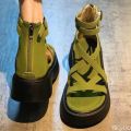 Fashionable Thick Bottom Sponge Cake Bottom Sandals for Women's Summer Style Versatile Hollow Cross Fine Strap Zipper Sandals. 