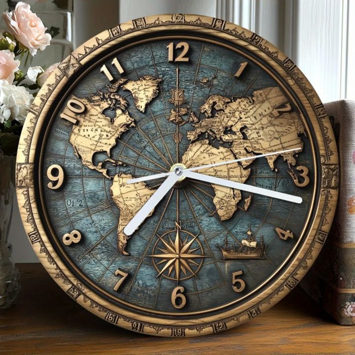 Retro World Map Wall iron painting - Vintage Nautical Style Decorative ...
