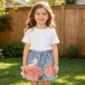 Baby Girl's Summer Cotton Denim Shorts Pants Toddler Kids Cute Swan Flower Soft Jeans for Teenager Girls Children Clothing. 