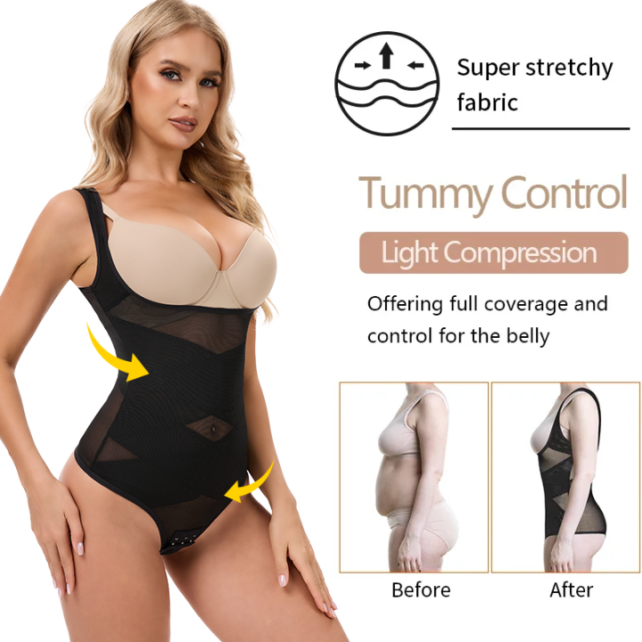 Mesh%20Thongs%20Bodysuit%20Shapewear%20Women%20Seamless%20Full%20Body%20Shaper%20Waist%20Slim%20Tummy%20Control%20Underwear%20Flat%20Belly%20Underbust%20Corset%20-%20Image%202