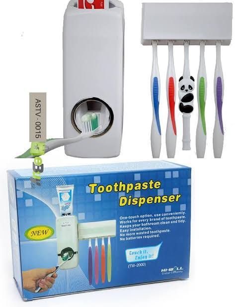 Automatic Vacuum Toothpaste Dispenser Color with Detachable 5 Hole Toothbrush Holder