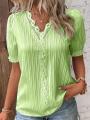 Plus Size Women's Shirt Blouse Yellow-green Violets White Plain Lace Short Sleeve Casual Basic V Neck Regular Pullover White Blo. 