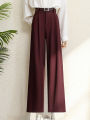 2026 New Burgundy Suits Pants for Women Office Lady Elegant High Waist Wide Leg Fashion Trousers with Pockets Black Gray.