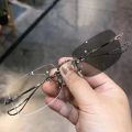 Photochromic Anti-blue Glasses Frameless Temperament Flat Lens Burst Glasses Men Sunglasses.