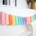 1pc Boho Colorful Rainbow Tassel Garland Handmade Wooden Bead Banner Home Festival Party Decoration Wall Hanging Banner. 
