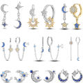 Women's Shiny 925 Sterling Silver Star Moon Sun Gold Original Design Trendy Earrings Fit Wedding Party Exquisite Jewelry . 