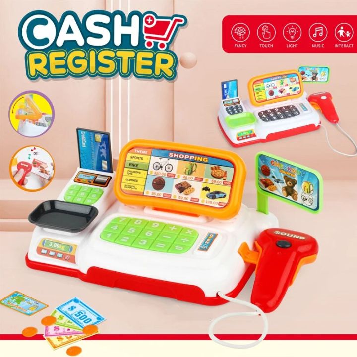 Simulation Cartoon Supermarket Cash Register Toy Home Appliance Series Children Play Home Electric Lighting Sound Register