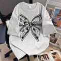 Summer Fashion Trendy Bow Printing Round Neck T-shirt Short Sleeve Large Size Universal Top for Men and Women.