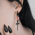 Punk Black Sakura Blade Earrings Gothic Cherry Blossom Sword Pendant Small Hoop Earrings Japanese Jewelry.