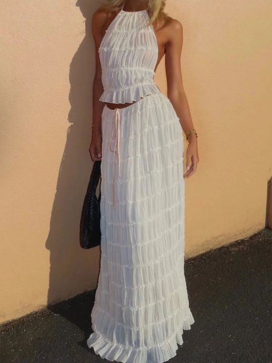 Fashion%20Halter%20Neck%20Long%20Skirt%20Suit%20Women%20Backless%20Sling%20Top%20Lace%20Up%20Fold%20Maxi%20Skirts%202024%20New%20Summer%20Female%202%20Piece%20Set%20Outfits%20-%20Image%203