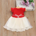 Girls' New Summer Little Flying Sleeve Cartoon Print Dress with Children's Patchwork Gradient Mesh Pengpeng Princess Dress. 