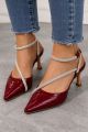 মেরুন গ্লসি ডায়মন্ড স্ট্র্যাপ হিল Maroon Glossy Diamond Strap Heels.