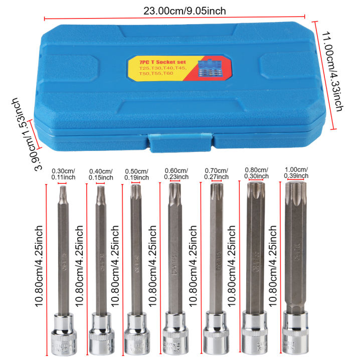 Car%20Automotive%20Tools%20Drive%20Extra%20Long%20T25,%20T30,%20T40,%20T45,%20T50,%20T55,%20T60%203/8inch%20Chrome-Vanadium%20Steel%20Torx%20Star%20Bit%20Socket%20Set%20-%20Image%203
