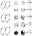Hypoallergenic 18G Stainless Steel Stud Hoop Earrings Set for Women Men CZ Flat Back Earrings Cartilage Earrings Hoop Stud. 