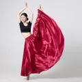 Women's Satin Long Skirt with Elastic Waistband for Ballroom Latin Belly Dance Full Circle Performance Skirt.