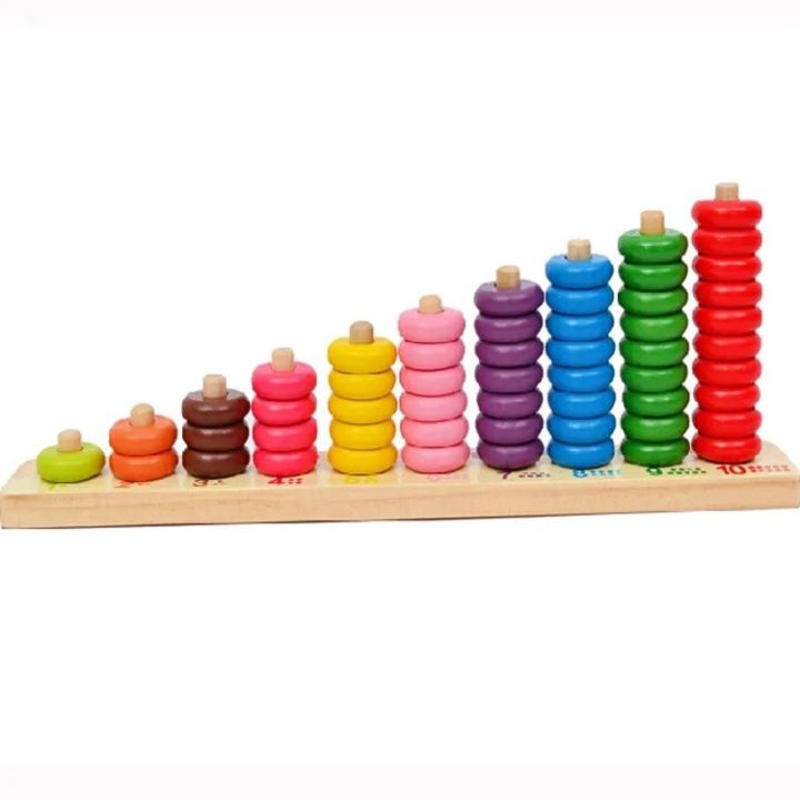 Wooden Counting Board Abacus Number Stacker - Mathematics Rainbow Ring Puzzle Montessori 10 Level Clouds Computation Beads Wood Math Toy, Math Abacus Number Learning and Counting Stacker Stacking Game Toy