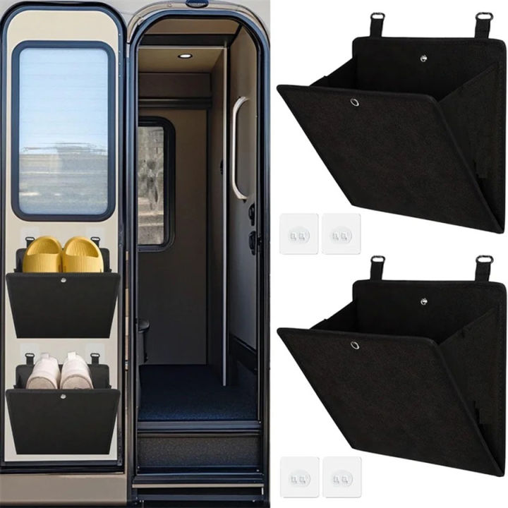Wall-Mounted RV Shoe Rack Storage Organizer No-Drilling Required Versatile Storage Shelf for RVs and Caravans Behind Door Design