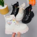 Fashion Girl's Boots Autumn Soft Leather Platform Boots Toddler Round Toe Chunky Kids Shoes Casual Non-slip Ankle Boots Ботинки. 