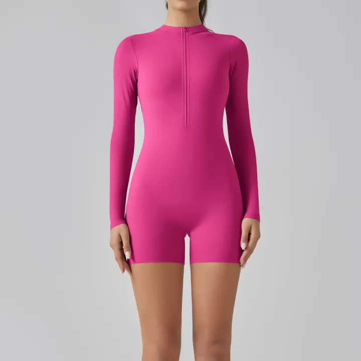 Zipper%20Tracksuit%20Set%20Women%20Yoga%20Jumpsuit%20Stand%20Collar%20Half%20Long%20Sleeved%20High%20Waist%20Butt%20Lift%20Fitness%20Sports%20Bodysuit%20Leggings%20-%20Image%203