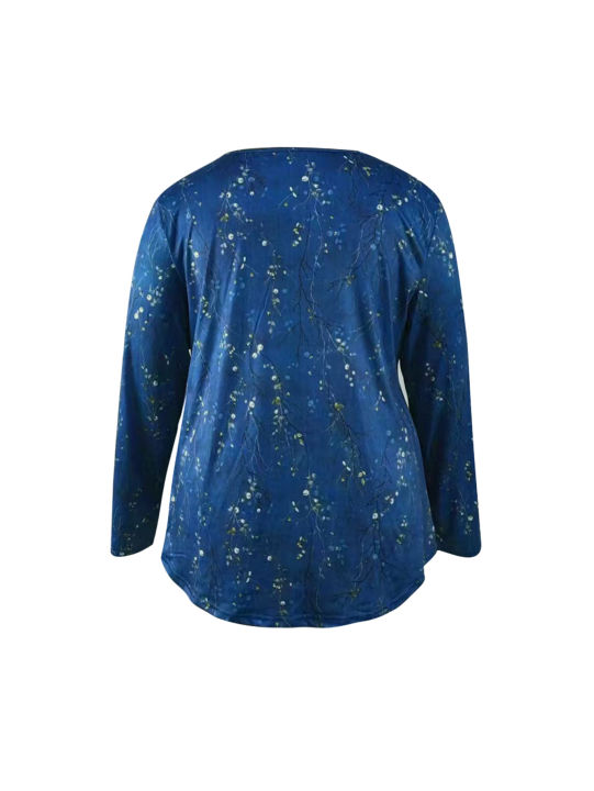 Plus%20Size%20Women's%20Spring%20and%20Autumn%20Long%20Sleeve%20Random%20Plant%20Print%20Button%20T-Shirt%20-%20Image%206