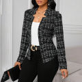 Women's Elegant Plaid Open Front Blazer | Office Wear Long Sleeve Notched Lapel Jacket.