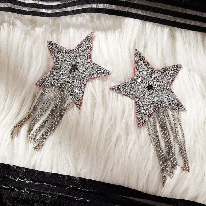 1pair Tassel Rhinestone Star Nipple Stickers Women Bra Nipple Cover Reusable Wear Silicone Nipple Pasties Chest Stickers