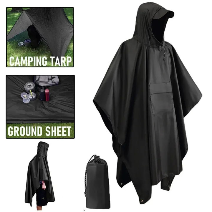 Waterproof Rain Poncho Lightweight Hooded Rain Coat Picnic Mat Blanket Sun Shelter for Outdoor Camping Hiking Cycling Climbing
