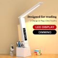 Foldable Dimmable Desk Lamp With Pen LED Clock Light Dormitories Reading Light USB Plug-in/Charging Touch Switch Table Lamp. 